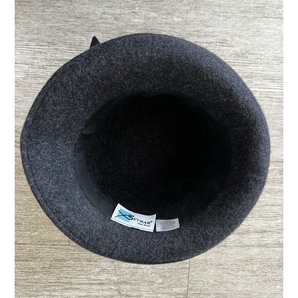 Betmar New York 100% Wool Felt Cloche Hat Gray Ribbon Vintage Style Elegant main image 6